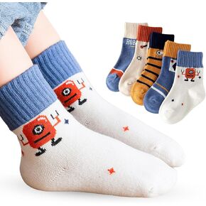 Baby Boys Girls Socks - Cotton Crew Toddler Socks With Fun Pattern Design - Pack of 5 Pair 1-5 Years
