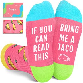 HAPPYPOP Food Socks for Girls Boys - Hot Dog Taco Pizza Gifts, 7-9 Years Old Kids Taco Pizza Socks