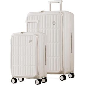 Expandable Top Open Luggage Sets 2 Piece with Spinner Wheel, 20/26 Inch Luggage with TSA Lock, Lightweight PC Hardside Travel Luggage Suitcases for Men Women, Coconut White