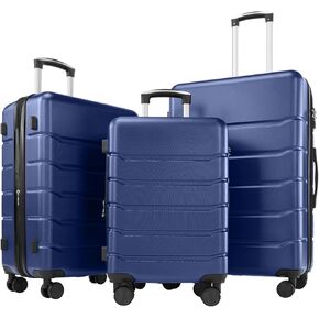 Sweetcrispy Luggage Spinner Wheels خفيفة الوزن قابلة للتوسيع قابلة للتوسيع مع قفل TSA ، مجموعة زرقاء حديثة ، 3 قطع (20/24/28)