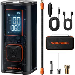 WOLFBOX 12000mAh&150PSI Heavy Duty Tire Inflator Portable Air Compressor,Double- cylinder 58LPM Fast Air Pump for Car Tires,3.5'' LED Display,20'' Hose,Air Compressor for Car,Pickup Truck,Bike