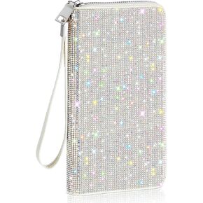 Bling Sparkly Wallet for Women Birthday Rhinestone Wallet RFID Blocking Phone Purse Gifts for Mom Mother's Day(Silver)