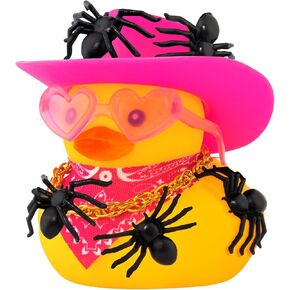 wonuu Car Dashboard Spider Pink Heart Glasses Rubber Ducks for Halloween, Decorations Duck for Office Desk Ornament Accessories with Cowboy Hat Glasses Chain Scarf, for Halloween Party Gifts (Pink)