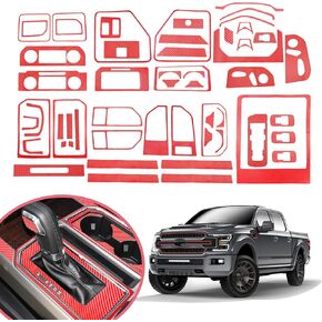 YAMUDA Compatible with Decorative Interior Protection Carbon Fiber Sticker for Ford F150 2015 2016 2017 2018 2019 2020 (Red 58pcs)