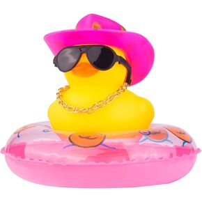 Duck Car Dashboard Decorations Rubber Ornaments for Car Dashboard Decoration Accessories with Mini Swim Ring Sun Hat Necklace and Sunglasses(AA18)