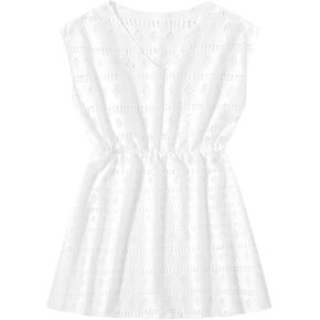 Girl's Swim Cover Up V Neck Sleeveless Hollow Out Swimsuit Beach Dress Coverup Swimwear Beachwear