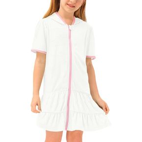 BesserBay Girls Zip-Up with Pockets Terry Cover Up Cozy Bathrobe with Hood 4-14 Years