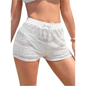 SweatyRocks Girl's Hollow Out Swimsuit Coverup Shorts Drawstring Waist Beach Shorts
