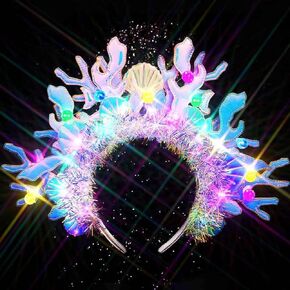 JAKAWIN Light Up Mermaid Headband Seashell Hair Accessories Glow Costume Headpiece for Women