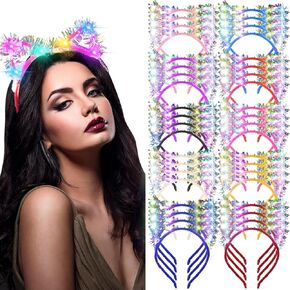 WILLBOND 40 Pcs LED Golden Silk Cat Ears Headband Halloween Cute Light up Headband Glow Cow Horn LED Hair Hoop for Women Girls Adult Birthday Festival Concert Party Hair Accessories