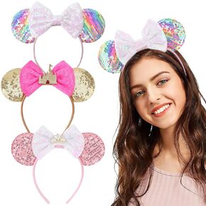DRESHOW Mouse Ears Bow Headbands Minnie Ears Headband Glitter Party Decoration Cosplay Costume for Girls & Women