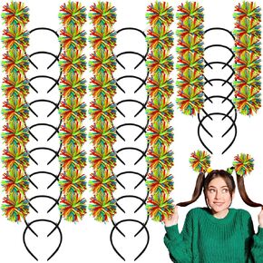 Tigeen Rainbow Pom Pom Headband, 24 Pcs Head Bopper Headbands, Funny Rainbow Headbands for Kids Adult Women Girls' Costume Accessories, Halloween Carnival Birthday Christmas