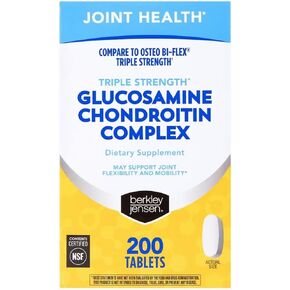Berkley Jensen Triple Strength Glucosamine Chondroitin MSM Complex مع Boswellia و Vitamin C ، ملحق الدعم المشترك للنساء والرجال ، معتمد من NSF ، 200 قرص ، 100 يوم العرض