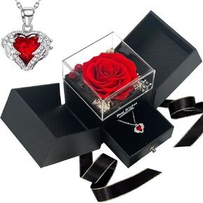 Mothers Gifts for Mom,Mothers Day Necklace for Mom, Mothers Rose Flower Gifts, Mothers Gifts for Mom Wife Girlfriend Grandma, Preserved-Roses with Necklace-Flower Red