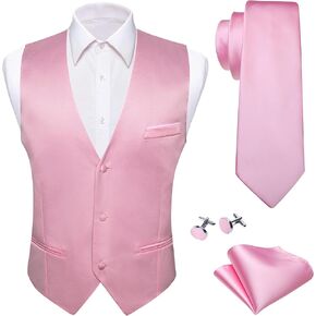 Barry.Wang Solid Men Tie Set Silk Woven Vest Necktie Handkerchief Cufflinks Formal Wedding