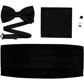 Men's Formal Cummerbund, Bow Tie, Pocket Square, and Cufflinks Set