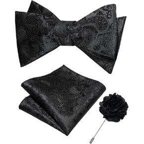 RBOCOTT Paisley Self Tie Bow Tie and Pocket Square Lapel Pin Sets for Men