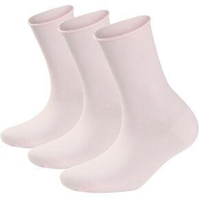 3 Pairs Organic Cotton Diabetic Socks for Women Loose Fit Roll Cuff Crew Socks