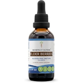 Secrets of the Tribe Elder Berries Alcohol-Free Liquid Extract, Elder Berries (Sambucus Nigra) Dried Berry Tincture Supplement (4 FL OZ)