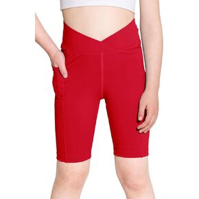 Girls V Cross Waist Athletic Shorts with Pocket Biker Volleyball Running Cheer Dance Yoga Gymnastics Shorts