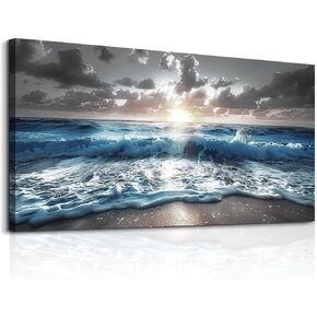 hyidecorart Canvas Wall Decor For Office Large Wall Art For Living Room Blue Beach Painting Sea Waves Sunshine Wall Pictures Bedroom Home Decorations Prints Posters Mural Artwork Ready To Hang