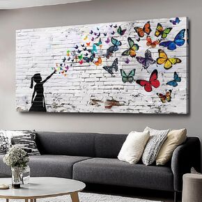 Canvas Wall Art Butterfly Girl - Modern Graffiti Paintings for Living Room, Bedroom Wall Decor, Framed Wall Art for Home or Office Decoration, Large Wall Art 75x150cm(30x60in)