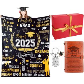 Buryeah 3 Pcs Graduation Gifts for Her 2025 Graduation Gifts Set for Women Include Grad Blanket Leather Journal Grad Keychain with Gift Box for Class of 2025 College High School Congratulation Classic