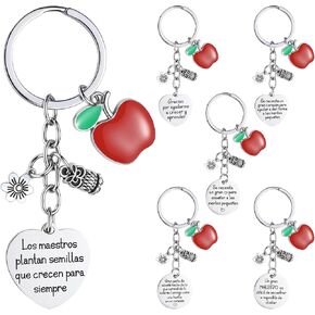 Sureio 7 Pcs Spanish Teacher Appreciation Gifts with 6 Thank you Keychains 1 Drawstring Bag for Teacher Appreciation Week