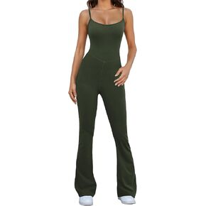 Flare Jumpsuits for Women Adjustable Spaghetti Strap Bodycon Jumpsuit Scoop Neck Workout Romper Casual Unitard
