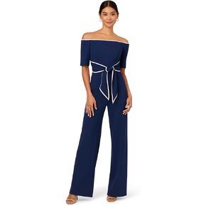 Adrianna Papell Womens Knit Crepe Tie Jumpsuit