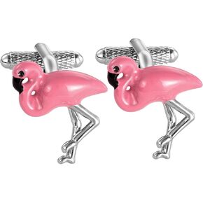 HAWSON Men's Flamingo Sunset Cufflinks Silver for Miami Art Basel Events & Pink Theme Wedding Accessories