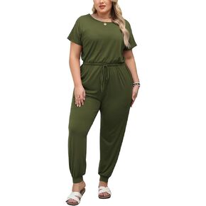 Nemidor Plus Size Belesuits natual for Curvy Women Summer Summer Shore Serptring Weist Long Pant Romper مع جيب 16-26