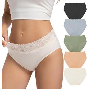 Cotton Underwear for Women Bikini Panties Lace Hipster Panty Ladies Stretch Breathable Briefs Pack
