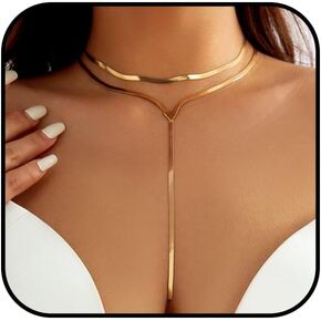 Gold Statement Lariat Necklace for Women Layered Choker Tassel Necklace Long Thick Snake Chain Statement Necklaces Trendy Dainty Triangle Pendant Necklaces Jewelry Accessories
