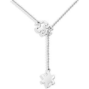 BNQL Autism Awareness Puzzle Lariat Necklace Motivational Autism Gift (Silver Y necklace)