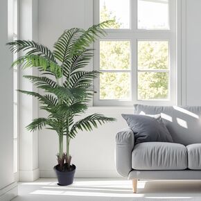 Artificial Palm Tree 5FT Fake Plants with Black Planter Tall Fake Palm Tree Potted Faux Tropical Floor Plant for Home Office Living Room Decor