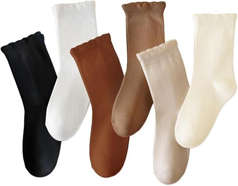 6 Pack Girls White Dress Scallop Socks for Toddlers and Kids - Cute Cotton in Saudi Arabia