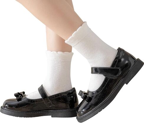6 Pack Girls White Dress Scallop Socks for Toddlers and Kids - Cute Cotton in Saudi Arabia