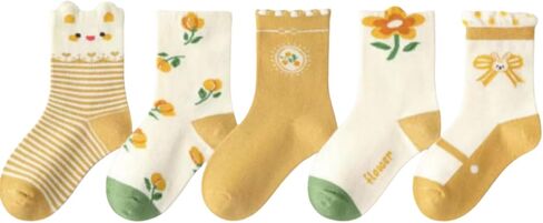 5-Pack Girls Floral Bows Ruffles Socks, Soft Cotton Toddler Kids Socks for Daily Wear & Gifts in Kuwait