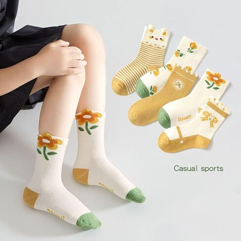 5-Pack Girls Floral Bows Ruffles Socks, Soft Cotton Toddler Kids Socks for Daily Wear & Gifts in Kuwait