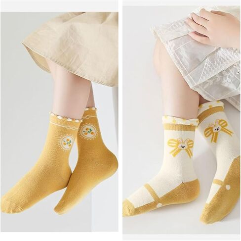 5-Pack Girls Floral Bows Ruffles Socks, Soft Cotton Toddler Kids Socks for Daily Wear & Gifts in Kuwait