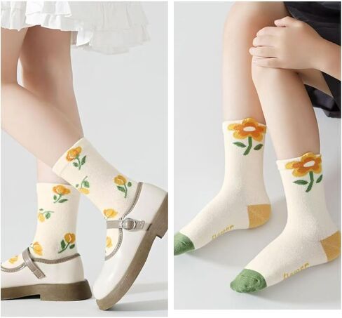 5-Pack Girls Floral Bows Ruffles Socks, Soft Cotton Toddler Kids Socks for Daily Wear & Gifts in Kuwait