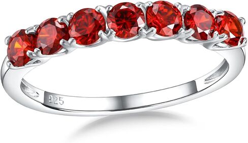 Birthstone Wedding Band Eternity Rings 925 Sterling Silver Rings Stackable Anniversary Engagement Rings Cubic Zirconia Inlaid Created Garnet/Amethyst/Sapphire Ring 7 Stone Ring, Size 6 to 10 in Saudi Arabia
