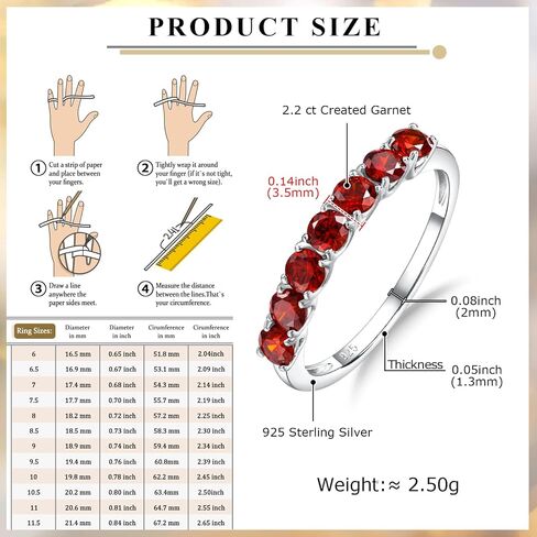 Birthstone Wedding Band Eternity Rings 925 Sterling Silver Rings Stackable Anniversary Engagement Rings Cubic Zirconia Inlaid Created Garnet/Amethyst/Sapphire Ring 7 Stone Ring, Size 6 to 10 in Saudi Arabia