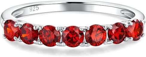 Birthstone Wedding Band Eternity Rings 925 Sterling Silver Rings Stackable Anniversary Engagement Rings Cubic Zirconia Inlaid Created Garnet/Amethyst/Sapphire Ring 7 Stone Ring, Size 6 to 10 in Saudi Arabia