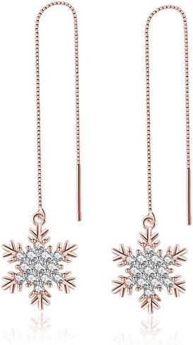 Sluynz Sterling Silver Slowdrich Snowflake Snowload arics Chain for Women Teens Snowflake Drop arits threader الشتاء الأقراط in Saudi Arabia