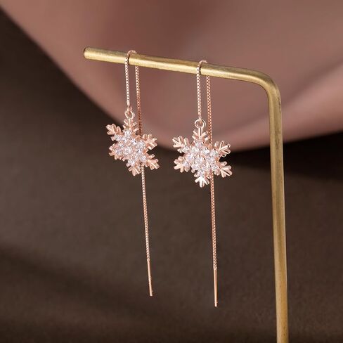Sluynz Sterling Silver Slowdrich Snowflake Snowload arics Chain for Women Teens Snowflake Drop arits threader الشتاء الأقراط in Saudi Arabia