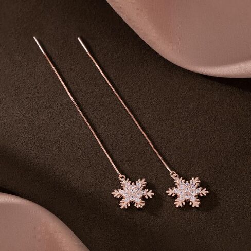 Sluynz Sterling Silver Slowdrich Snowflake Snowload arics Chain for Women Teens Snowflake Drop arits threader الشتاء الأقراط in Saudi Arabia