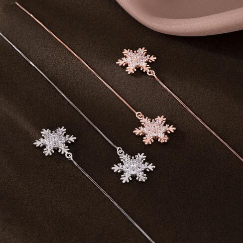 Sluynz Sterling Silver Slowdrich Snowflake Snowload arics Chain for Women Teens Snowflake Drop arits threader الشتاء الأقراط in Saudi Arabia