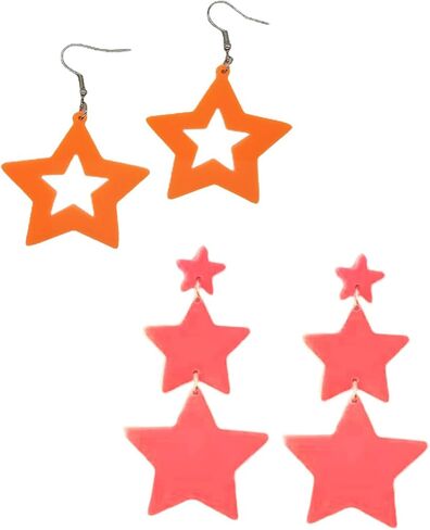 2pairs/مجموعة أكريليك النجمة الخماسي أقراط Y2K Party Fashion Jewelry 70s 80s Neon Star أقراط للنساء in Kuwait